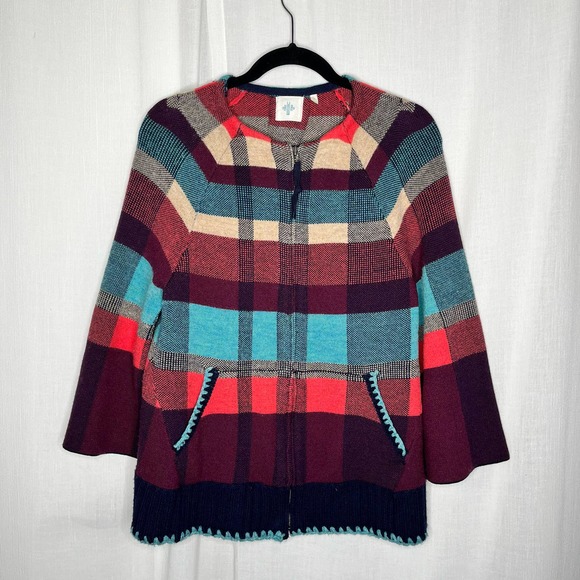 Anthropologie Sweaters - Anthropologie Monogram Plaid Zip Up Cardigan Medium